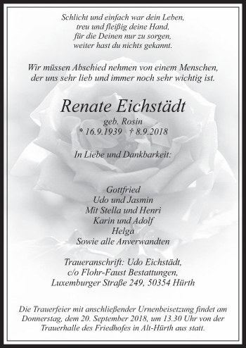 Anzeige von Renate Eichstädt von  Wochenende 
