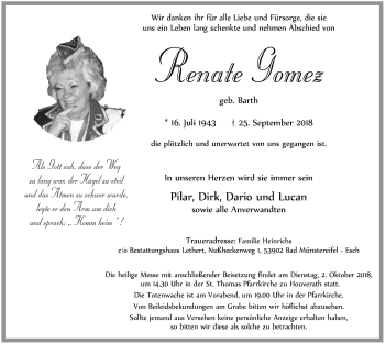 Anzeige von Renate Gomez von  Blickpunkt Euskirchen 