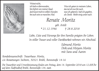 Anzeige von Renate Moritz von  Schlossbote/Werbekurier 