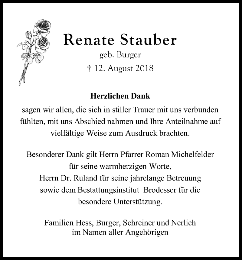  Traueranzeige für Renate Stauber vom 19.09.2018 aus Kölner Stadt-Anzeiger / Kölnische Rundschau / Express