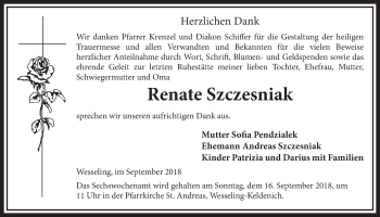 Anzeige von Renate Szczesniak von  Schlossbote/Werbekurier 
