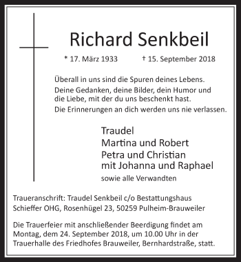 Anzeige von Richard Senkbeil von  Wochenende 
