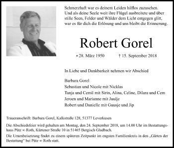 Anzeige von Robert Gorel von Kölner Stadt-Anzeiger / Kölnische Rundschau / Express