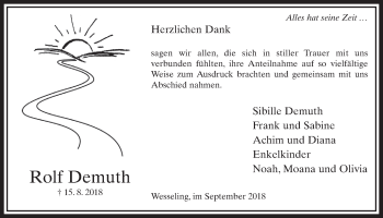 Anzeige von Rolf Demuth von  Schlossbote/Werbekurier 