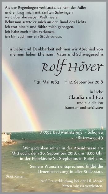 Anzeige von Rolf Höver von  Blickpunkt Euskirchen 