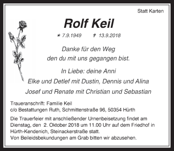 Anzeige von Rolf Keil von  Wochenende 