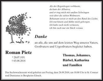 Anzeige von Roman Pietz von  Werbepost 