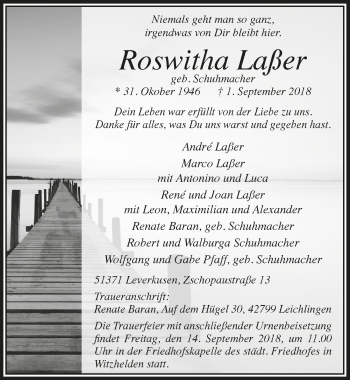 Anzeige von Roswitha Laßer von  Lokale Informationen 