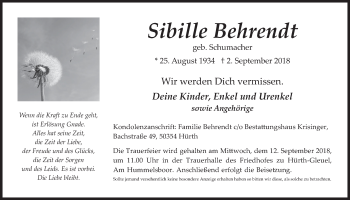 Anzeige von Sibille Behrendt von  Wochenende 