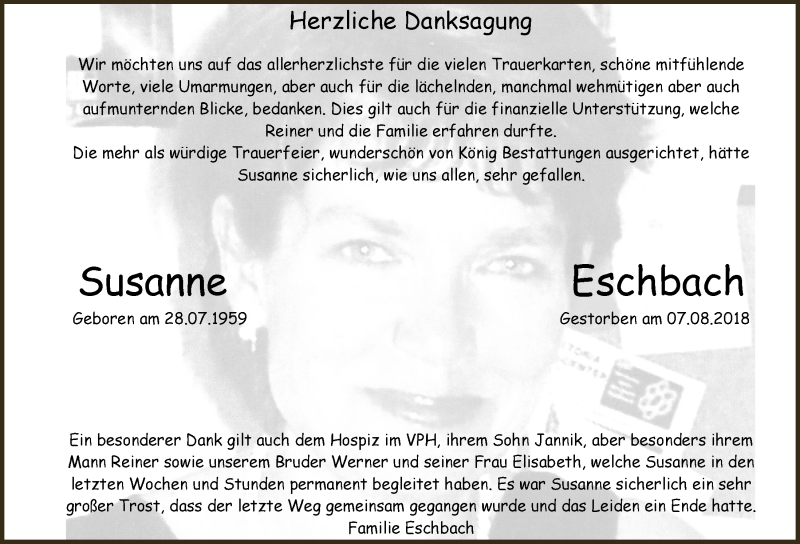  Traueranzeige für Susanne Eschbach vom 19.09.2018 aus  Bergisches Handelsblatt 