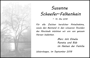 Anzeige von Susanne Schaefer-Falkenhain von  Anzeigen Echo 