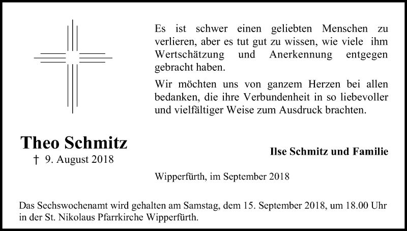  Traueranzeige für Theo Schmitz vom 08.09.2018 aus Kölner Stadt-Anzeiger / Kölnische Rundschau / Express