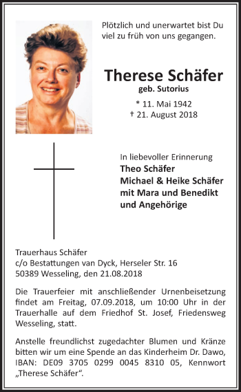 Anzeige von Therese Schäfer von  Schlossbote/Werbekurier 