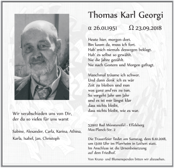 Anzeige von Thomas Karl Georgi von  Blickpunkt Euskirchen 