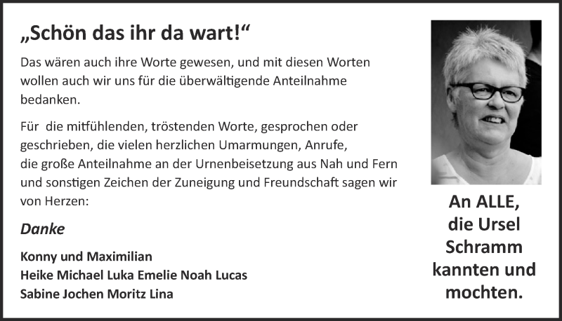  Traueranzeige für Ursel Schramm vom 15.09.2018 aus  Blickpunkt Euskirchen 