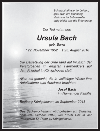 Anzeige von Ursula Bach von  Werbepost 