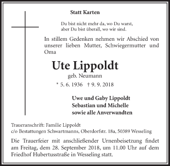 Anzeige von Ute Lippoldt von  Schlossbote/Werbekurier 