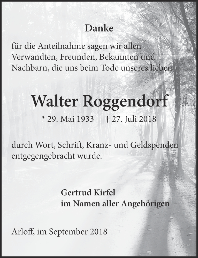  Traueranzeige für Walter Roggendorf vom 15.09.2018 aus  Blickpunkt Euskirchen 