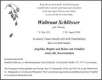 Anzeige von Waltraut Schlösser von  Lokale Informationen 