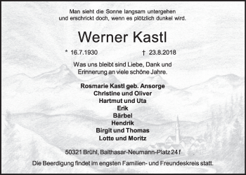 Anzeige von Werner Kastl von  Schlossbote/Werbekurier 