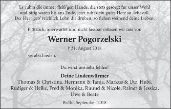 Anzeige von Werner Pogorzelski von  Schlossbote/Werbekurier 
