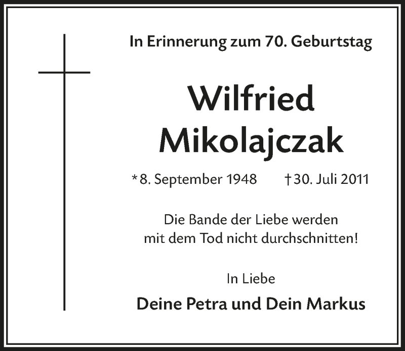  Traueranzeige für Wilfried Mikolajczak vom 05.09.2018 aus  Extra Blatt 