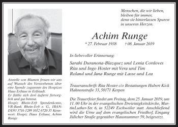 Anzeige von Achim Runge von  Werbepost 