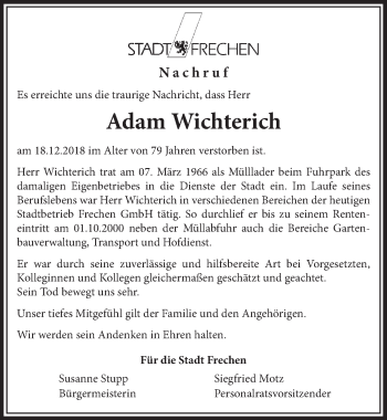 Anzeige von Adam Wichterich von  Sonntags-Post 