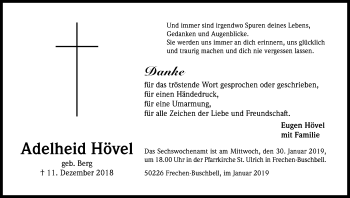 Anzeige von Adelheid Hövel von Kölner Stadt-Anzeiger / Kölnische Rundschau / Express