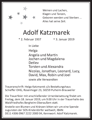 Anzeige von Adolf Katzmarek von  Werbepost 