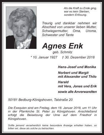 Anzeige von Agnes Enk von  Werbepost 