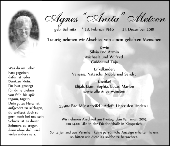 Anzeige von Agnes Metzen von  Blickpunkt Euskirchen 