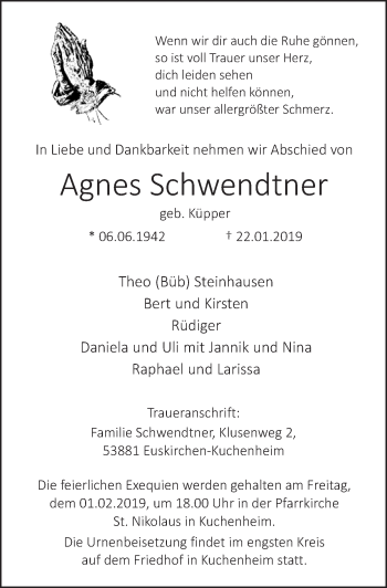 Anzeige von Agnes Schwendtner von  Blickpunkt Euskirchen 