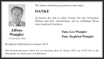 Anzeige von Alfons Wangler von  Werbepost 