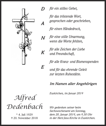 Anzeige von Alfred Dedenbach von  Blickpunkt Euskirchen 