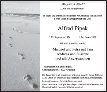 Anzeige von Alfred Pipek von  Sonntags-Post 