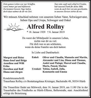 Anzeige von Alfred Rollny von  Sonntags-Post 