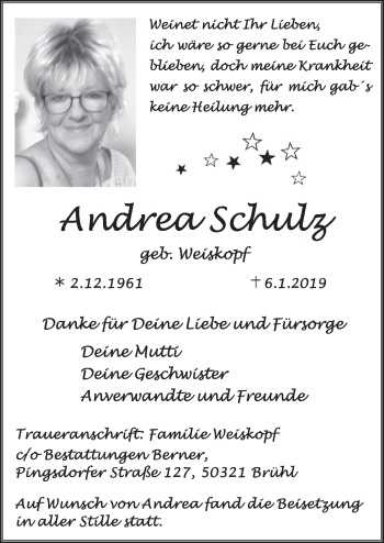 Anzeige von Andrea Schulz von  Schlossbote/Werbekurier 