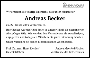 Anzeige von Andreas Becker von Kölner Stadt-Anzeiger / Kölnische Rundschau / Express