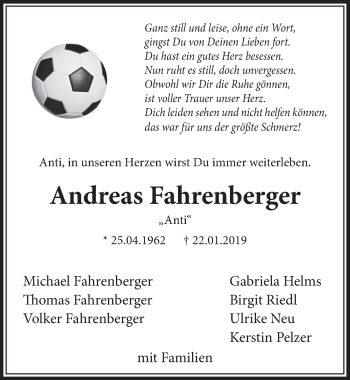 Anzeige von Andreas Fahrenberger von  Schlossbote/Werbekurier 