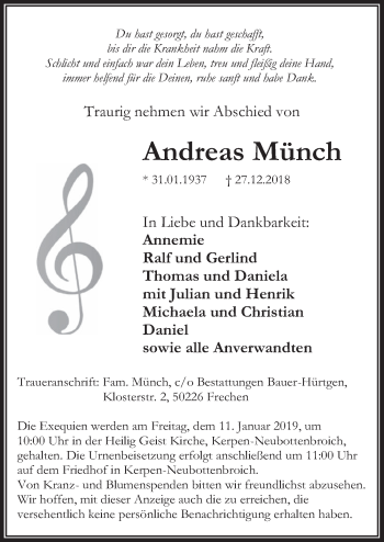 Anzeige von Andreas Münch von  Werbepost 