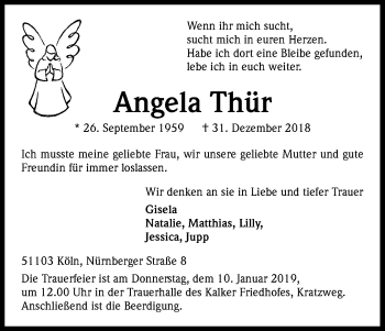 Anzeige von Angela Thür von Kölner Stadt-Anzeiger / Kölnische Rundschau / Express