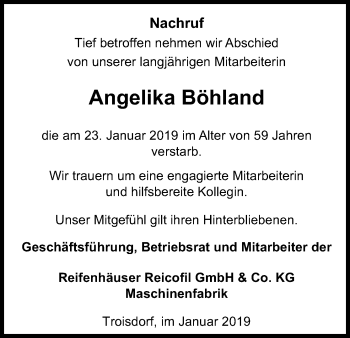 Anzeige von Angelika Böhland von Kölner Stadt-Anzeiger / Kölnische Rundschau / Express