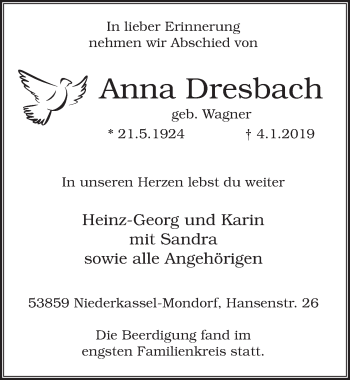 Anzeige von Anna Dresbach von  Extra Blatt 