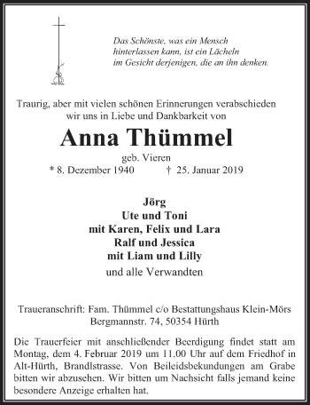 Anzeige von Anna Thümmel von  Wochenende 