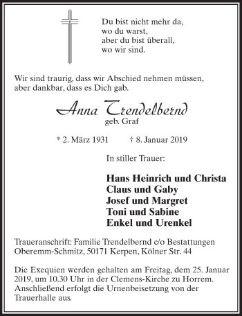 Anzeige von Anna Trendelbernd von  Sonntags-Post 