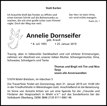 Anzeige von Annelie Dornseifer von Kölner Stadt-Anzeiger / Kölnische Rundschau / Express