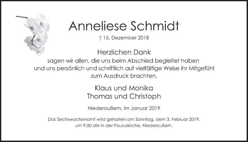  Traueranzeige für Anneliese Schmidt vom 23.01.2019 aus  Werbepost 