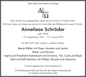 Anzeige von Anneliese Schröder von  Anzeigen Echo 