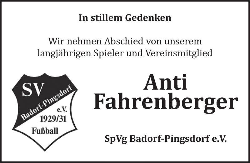  Traueranzeige für Anti Fahrenberger vom 30.01.2019 aus  Schlossbote/Werbekurier 